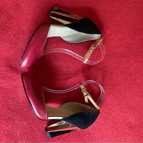 UNITED NUDE Sz 40 Rounded Toe Leather Suede Ankle Strap Golden Heel Shoes Heels - Picture 6 of 10